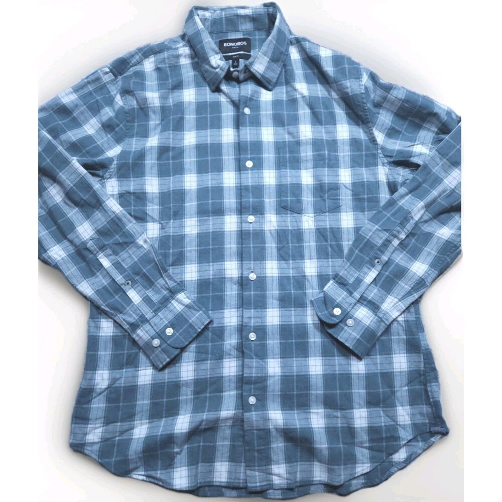 Bonobos Mens Gray Flannel Shirt Size Large Slim Fit
